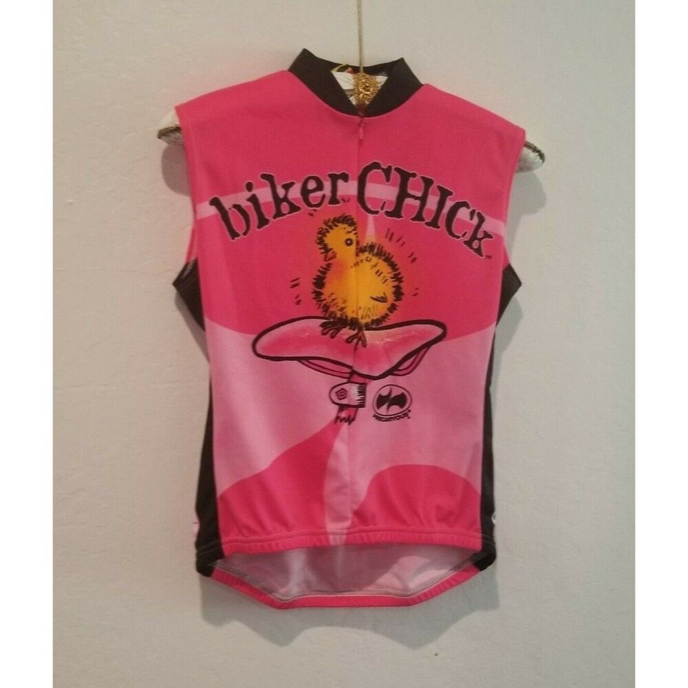 World Jerseys Women's Large Pink Full-Zip Sleeveless Cycling Jersey Biker Chick